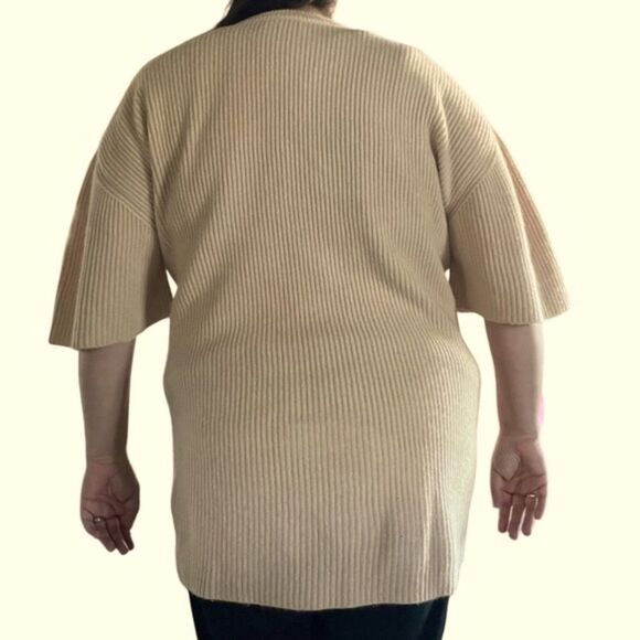 Ryan Roche 100% Cashmere Size 2 Oversized Tunic Short Sleeve Sweater Beige Tan - Picture 2 of 12